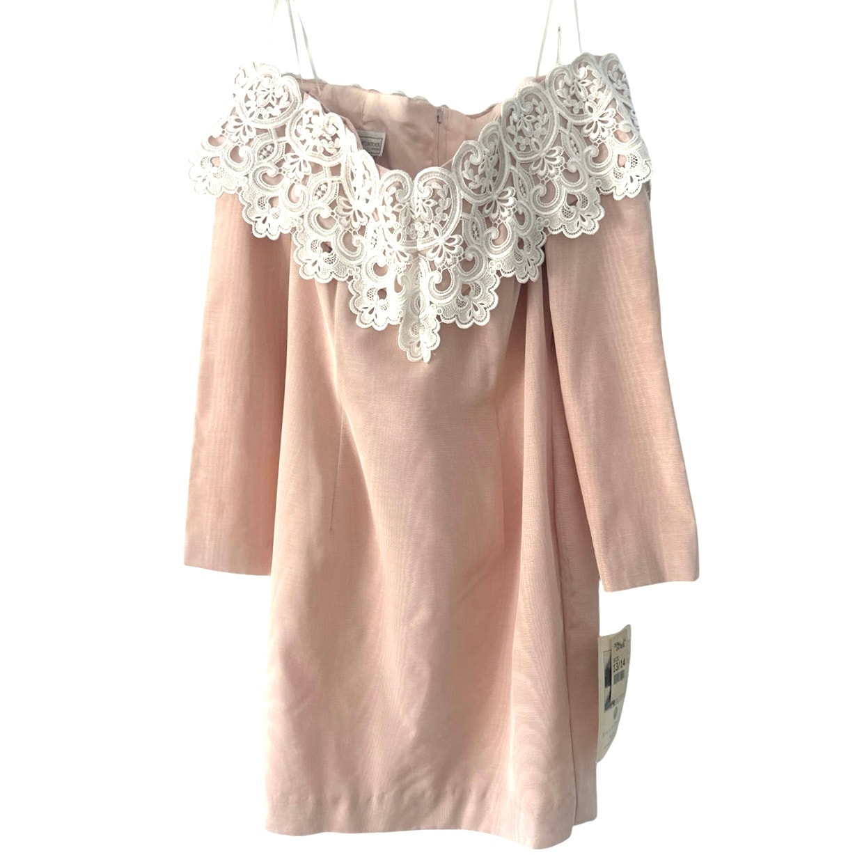 Vintage Jessica Mcclintock Bridal Skirt Suit Sz 16 Peach Acetate Lace Bow Pearl